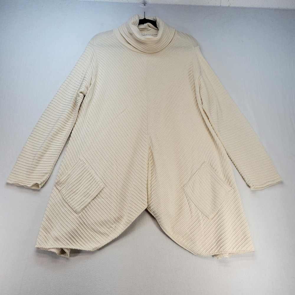 Margaret Winters Sweater Womens Medium Ivory Ribbed Cowl Neck Cotton Asymmetric